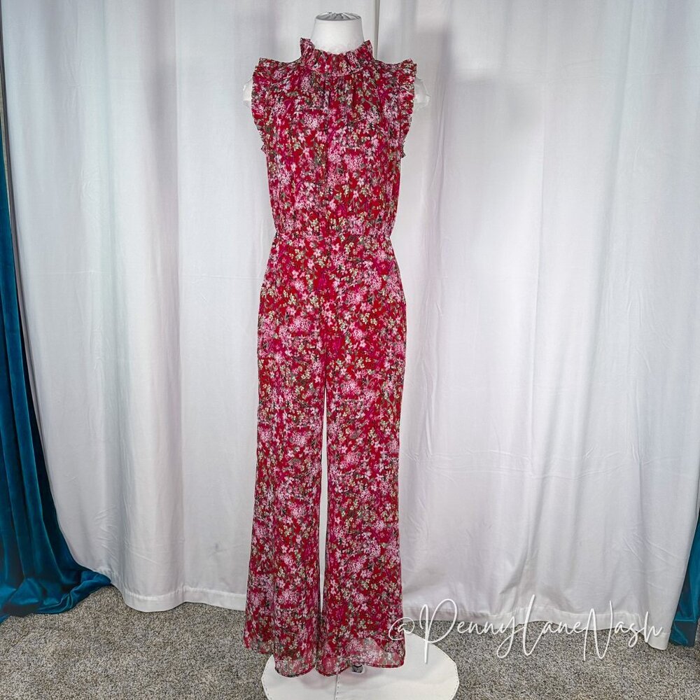 Anthropologie Ali & Jay Troubadour Red Floral Sleeveless Ruffle Jumpsuit - Picture 2 of 14